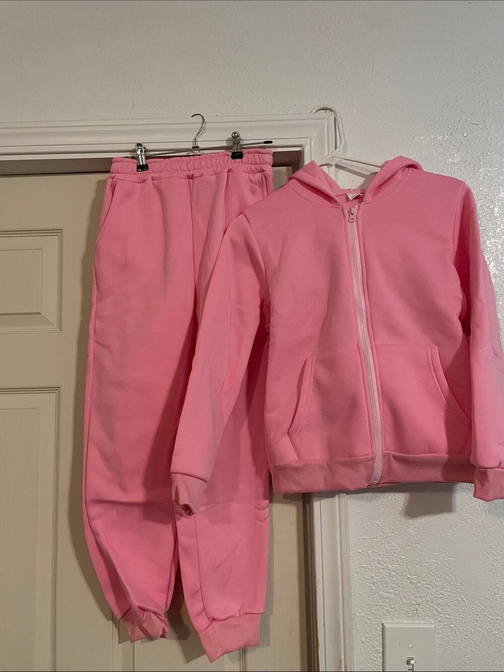 Girls Pink Hooded Zip-Up Sweatshirt & Jogger Set